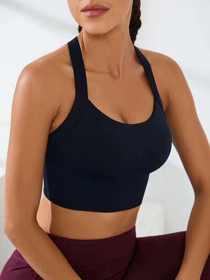 Solid Color Sports Running Bra, Seamless Fitness Top, Women's Activewear ( No Padded)