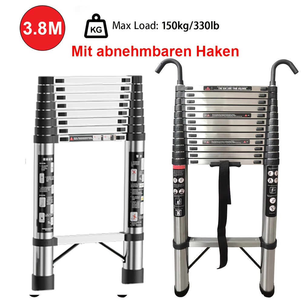 150kg Stainless Steel Ladder, 5m 4.4m 3.8m 3.2m 2.6m Telescopic Folding Ladder, Portable Safety Ladder, Suitable for Renovation And Maintenance, Garden Pruning, Orchard Picking, Warehouse Stocking, Ladder for Home, A Shape Ad