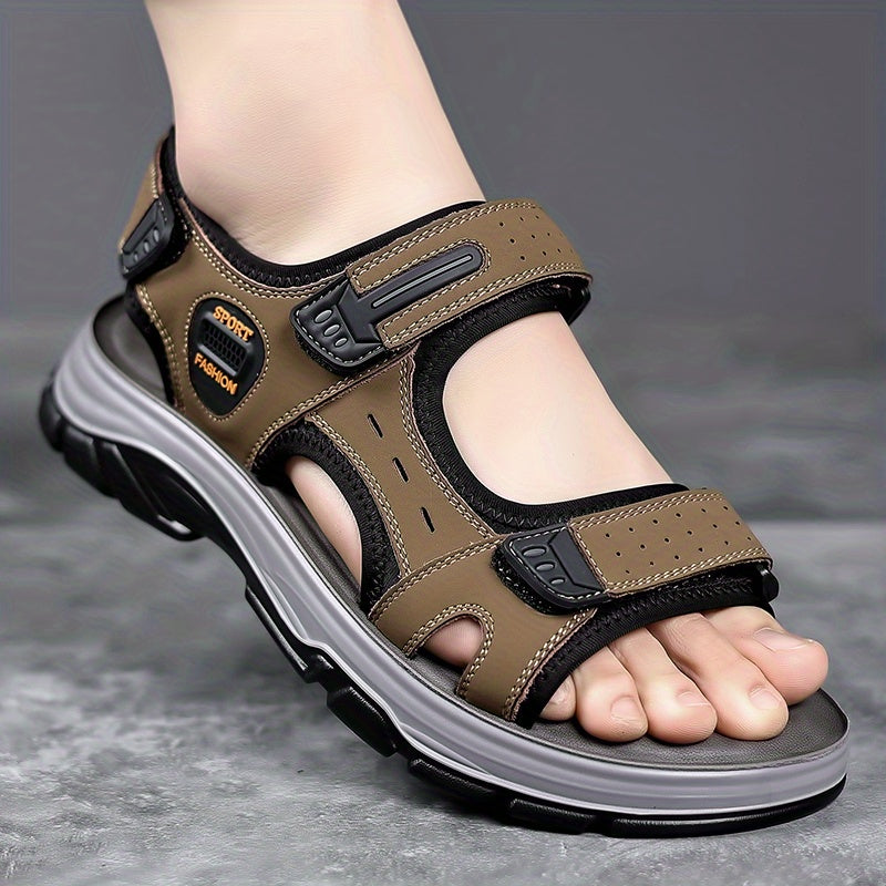 Men's Outdoor Sport Sandals, Athletic Open Toe Walking Sandals with Adjustable Hook and Loop Straps, Comfortable Cushioned Non-Slip Sole for Hiking, Beach, Travel, and Summer Water Activities