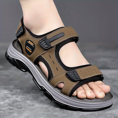 Men's Outdoor Sport Sandals, Athletic Open Toe Walking Sandals with Adjustable Hook and Loop Straps, Comfortable Cushioned Non-Slip Sole for Hiking, Beach, Travel, and Summer Water Activities