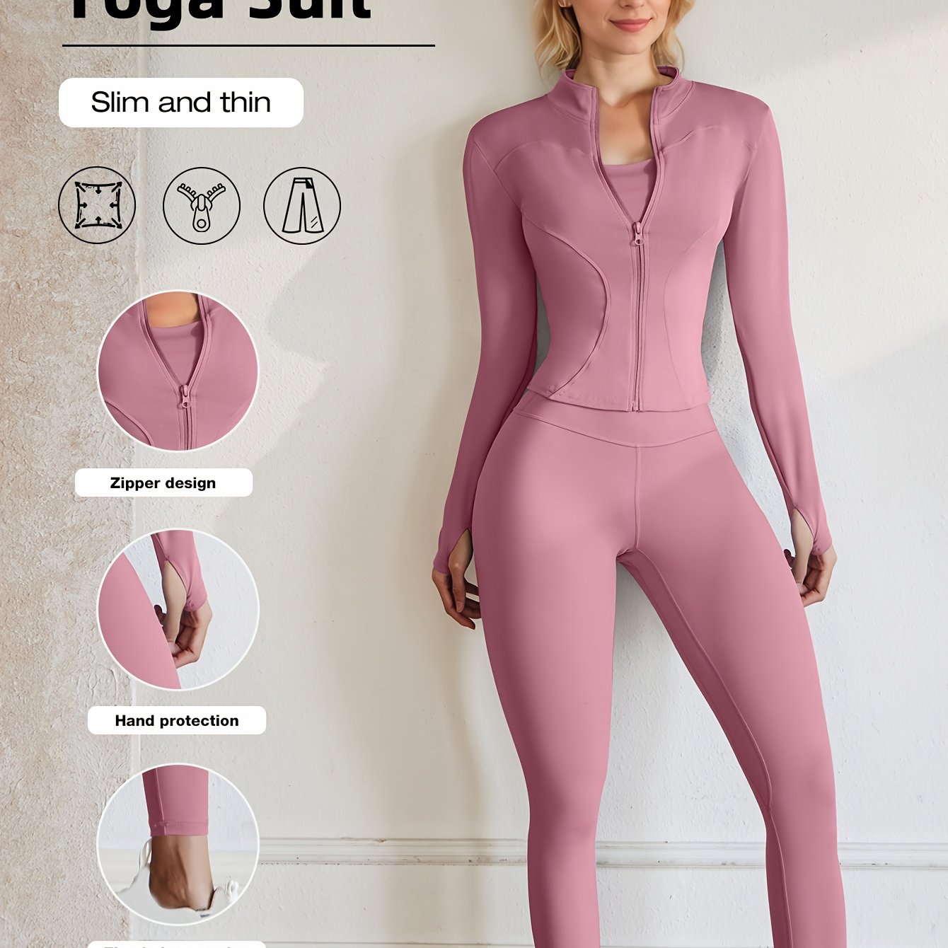 European Code Polyester Fabric Gym Running Clothes Long Sleeve Sports Jacket Cycling and Walking Tightening Buttocks Pants Fitness Suit