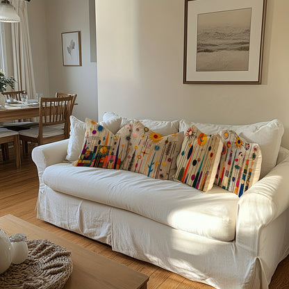 2D printing, 4pcs, abstract pillow set, with beige as the base, featuring elements such as sun and geometric shapes, full of artistic sense, not real embroidery. 45.72*45.72cm, home decoration, suitable for sofas, living rooms