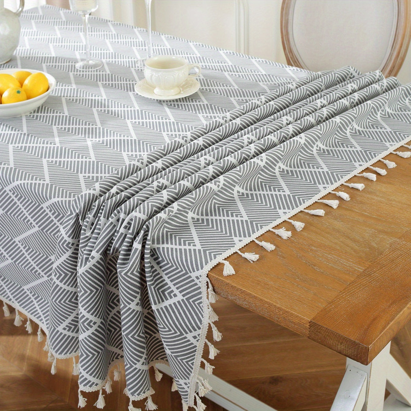 1pc, Bohemian Geometric Wave Pattern Tablecloth - European Style Cotton and Linen Rectangular Tablecloth for Farmhouse, Restaurant, Picnic, Camping, Birthday Party Decoration and Home Decor