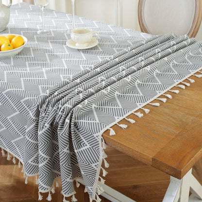 1pc, Bohemian Geometric Wave Pattern Tablecloth - European Style Cotton and Linen Rectangular Tablecloth for Farmhouse, Restaurant, Picnic, Camping, Birthday Party Decoration and Home Decor