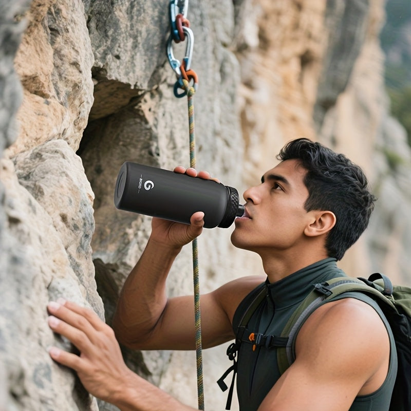 BIGRD 1000ml stainless steel sports Bottle leak proof water bottle double cap Bottle suitable for carbonated water bottle, silicone handle cap/direct drinking cap, suitable for sports/outdoor/camping/fitness/yoga, Yoga Gear,