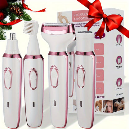 4 In 1 Women's Electric Hair Remover/Women's Multi-Function Electric Hair Remover Set/Women's Bikini Trimmer/USB Rechargeable/Hair Remover for Pubic Hair, Eyebrows, Nose, Face, Legs, / Portable, Gentle, Women's Gift, Mother's
