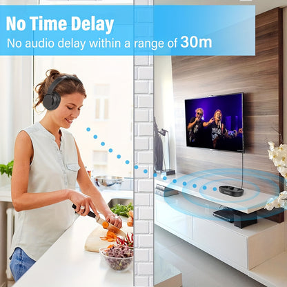 YUANJ 2025 Wireless Over-Ear TV Headphones Wireless, 28H Playtime, Plug & Play, -C, No Delay, Noise-Free Sound for PC/Laptop/Tablet/Smartphone, Headset with Voice for Movies/Video Calls (Compatible with Smart TVs), Noise Canc