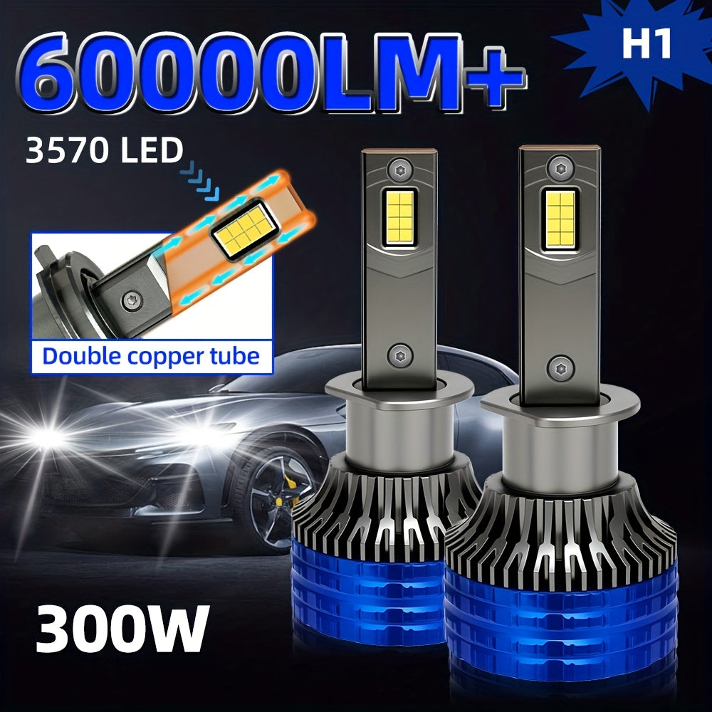 2pcs H4 H7 Car Bulb LED Headlights With 300W High Power 60000LM, Compatible with Canbus And Various Models Including  H1, H11 H8 H9, HB3 9005, HB4 9006, 12V 24V, Featuring Turbo Lamp at 6000K for Vehicles, Without Battery