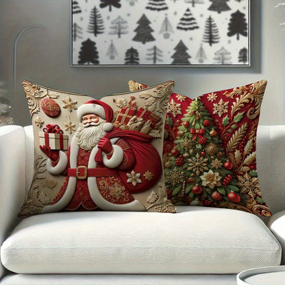 4pcs Festive Velvet Throw Pillow Covers, Christmas Santa, Reindeer, Snowman, and Tree Designs, Soft Comfortable Cushion Cases for Home Sofa and Bed Decor, Contemporary Style, Zippered Linen Fabric, Machine Washable
