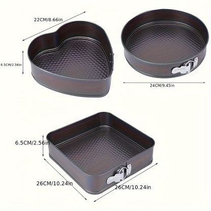 3pcs Christmas Baking Set, Carbon Steel Cake Pans with Detachable Base, Multi-Shaped Heart & Round Polycarbonate Molds, for Creative Cooking & Kitchen Supplies