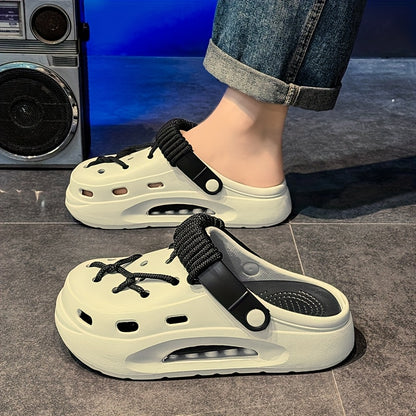 Women's White Clog with Thick Platform Heel - Adjustable Strap & Buckle, Beige - All-Season Indoor/Outdoor Beach Shoes, Lightweight Cushioned Sole, DIY Hole-Punchable Design (No Tools) for Garden, Pool, Casual Wear, Shoes For