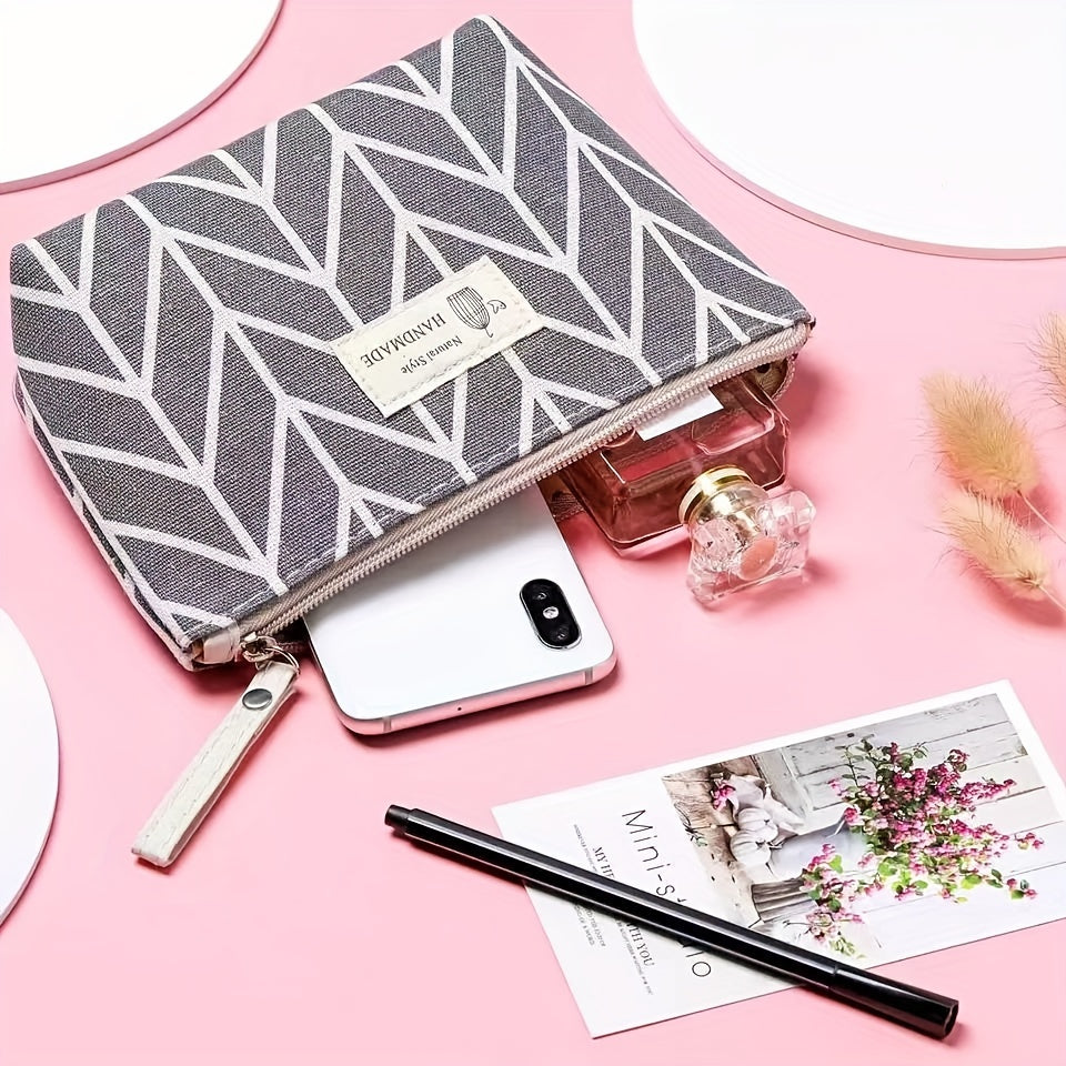 Casual Canvas Cosmetics Bag, Zipper Coin Purse, Portable Travel Storage Bag