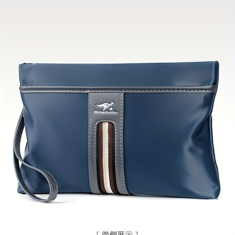 MARHSEIKE Men's Large Capacity Clutch Bag - Stylish Black Nylon Handbag with Zippered Compartment & Adjustable Strap, Trendy Business Phone Holder for Everyday Use, Secure Travel Pouch|Modern Masculine Clutch|Durable Zipper C