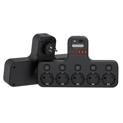 European Wall Power Strip with 5 AC Outlets & 3 USB-A/3 USB-C Ports, Smart Power Strip with Individual Switches, Overload Protection, 3 Lighting Modes & Auto On/Off Timer, EU Plug (220V) for Home, Office, Dorm - Space-Saving