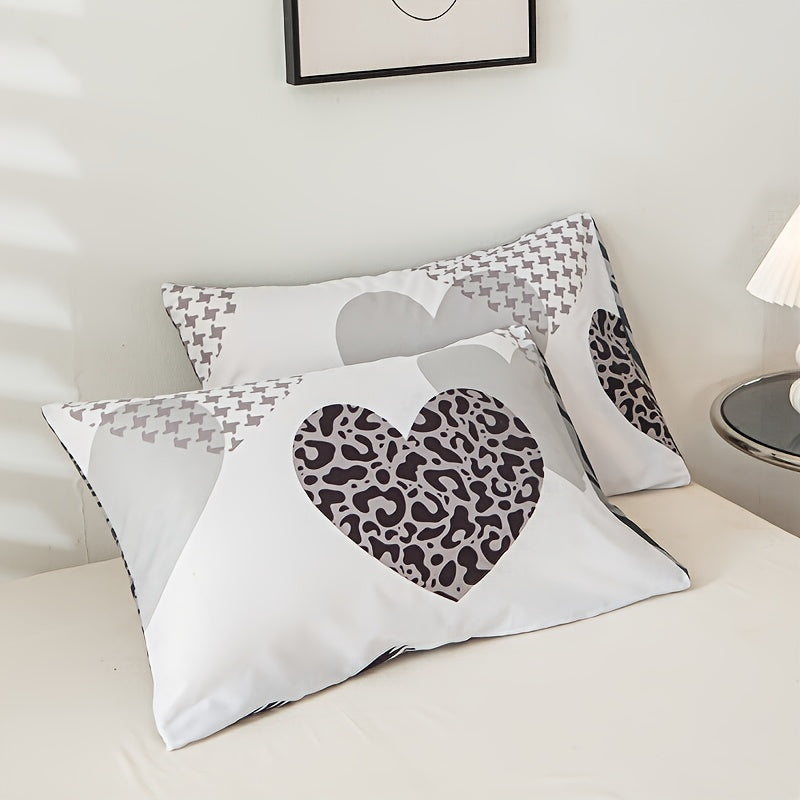 3pcs Love Leopard Print Multicolor Printed Duvet Cover Set, Polyester, All-Season, Zipper Closure, Woven Fabric, with Pillowcase, Machine Washable, Printing, Sanded Finish, 90g Fabric Weight, Non-Woven Fabric, Duvet Insert No