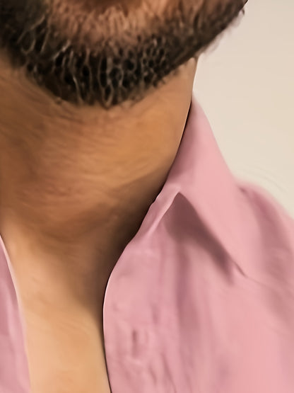 Camisa de homem em algodão de manga comprida e cor sólida com botões, modelo com lapela, ideal para a primavera e outono.