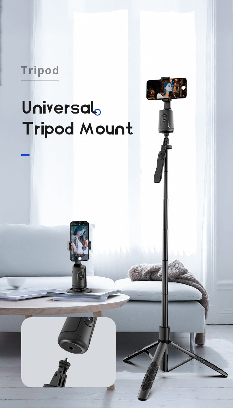Compact 360° Auto Face Tracking Tripod & Selfie Stick - USB Rechargeable, Fast & Accurate for Vlogging, Live Streaming | Portable Smartphone Holder with Powerful Motor, Rotation, and App Control