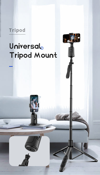 Compact 360° Auto Face Tracking Tripod & Selfie Stick - USB Rechargeable, Fast & Accurate for Vlogging, Live Streaming | Portable Smartphone Holder with Powerful Motor, Rotation, and App Control