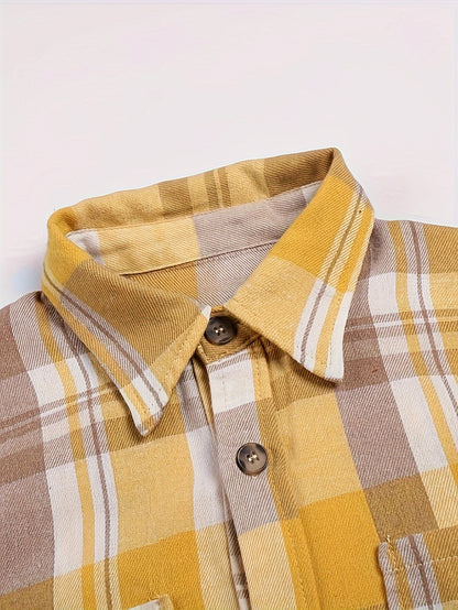 Women'S Casual Pink Plaid Button-Up Shirt - Short Sleeve Summer Top with Collar, Lightweight & Breathable Fabric for Casual Attire, Short Sleeve Blouse