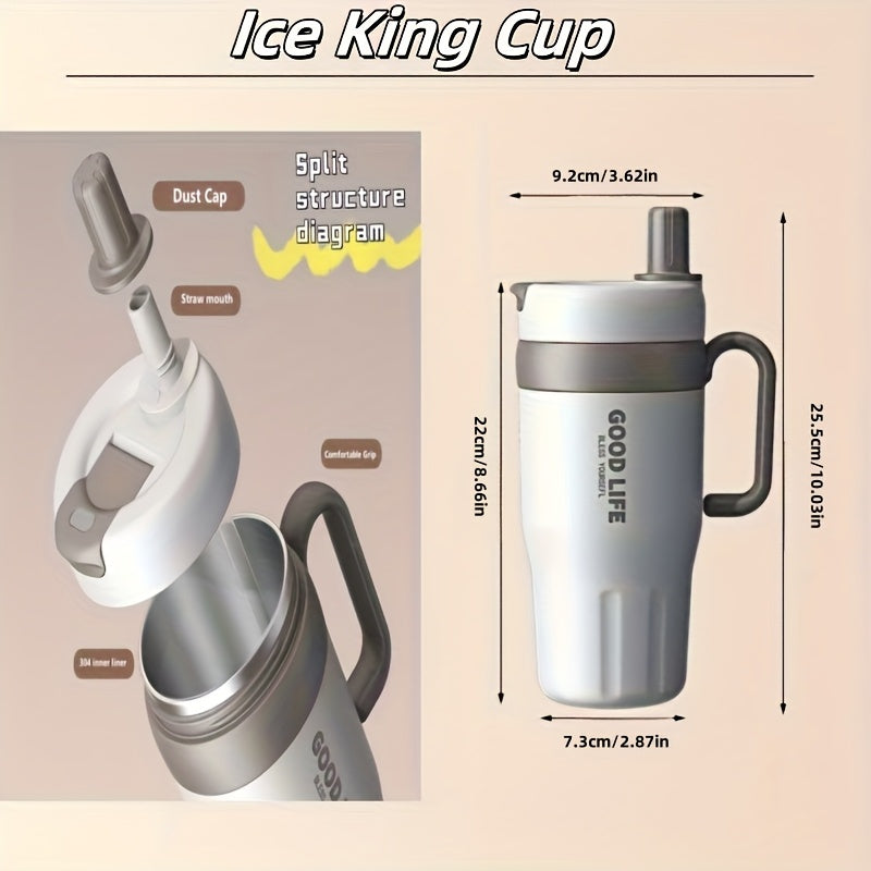 Copo térmico em aço inoxidável 304 com parede dupla e pega, capacidade de 720ml, com palhinha – Caneca desportiva portátil para viagens e atividades ao ar livre, garrafa de água essencial de alta capacidade para carro e atividades ao ar livre.