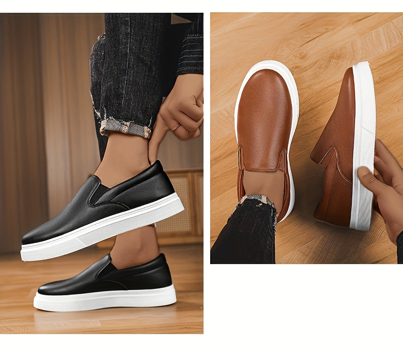 Mocassins para homem sem atacadores - Ténis antiderrapantes de cano baixo com bico redondo, estilo mocassins, com sola acolchoada em PVC, disponíveis em castanho/preto/branco/bege para uso diário e formal - Sapatos sociais minimalistas e versáteis.