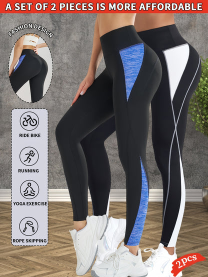 2-Pack Women's Non-See-Through Yoga Pants - High-Waisted Tummy Control Leggings, Quick-Dry Stretchy Workout Pants for Gym, Running, Pilates - Non-Slip Grip & All-Season Fitness Apparel (Machine Washable) - Ideal Gift for Wome
