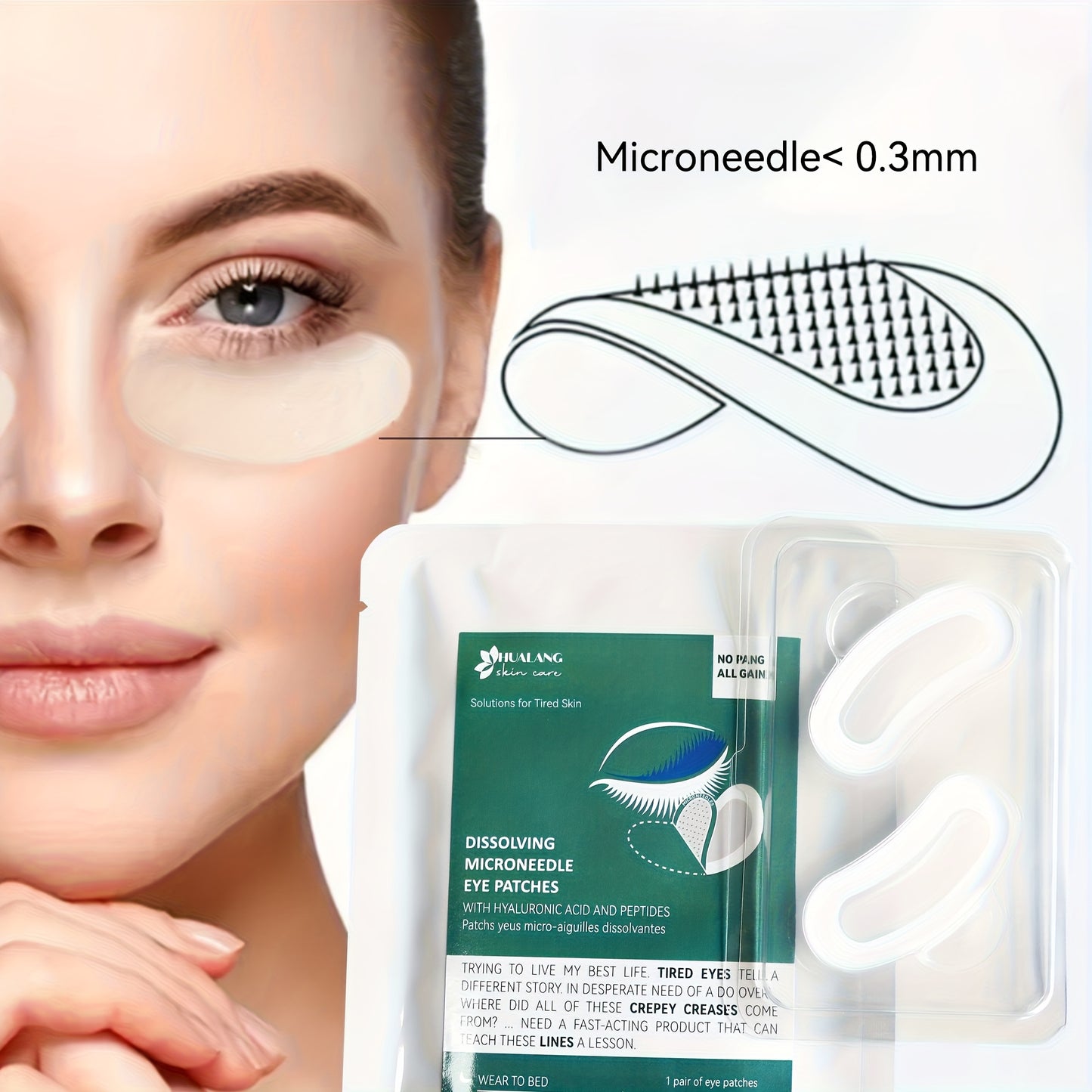 Hyaluronic Acid Soluble Dissolving 0.28mm Microneedle Under Eye Patches
