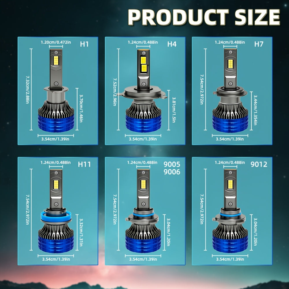 2pcs H4 H7 Car Bulb LED Headlights With 300W High Power 60000LM, Compatible with Canbus And Various Models Including  H1, H11 H8 H9, HB3 9005, HB4 9006, 12V 24V, Featuring Turbo Lamp at 6000K for Vehicles, Without Battery