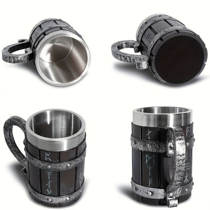1pc Creative Barrel Cup, 20oz Stainless Steel Mug, Reusable Multipurpose Coffee Mug for Men, with Resin Crafted Double-Wall Design, for Juice Beverage Cup - Hand Wash Only