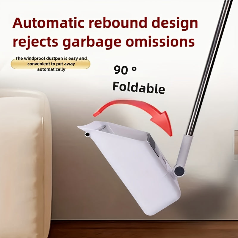 4-in-1 Foldable Broom and Dustpan Set - Durable Plastic, Easy Storage Design for Home Cleaning - Ideal for Kitchen, Bathroom, Bedroom Floors - Includes Water Squeegee, No Broom Required, Broo