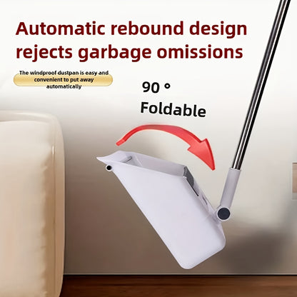 4-in-1 Foldable Broom and Dustpan Set - Durable Plastic, Easy Storage Design for Home Cleaning - Ideal for Kitchen, Bathroom, Bedroom Floors - Includes Water Squeegee, No Broom Required, Broo