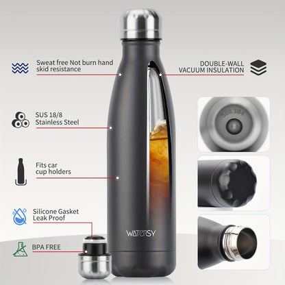 1pc WATERSY 17Oz/500Ml Outdoor Water Bottle 304 Stainless Steel Insulation for Heat Preservation And Cold Preservation with White Card And Silver Hot Stamping Box 2 Sealing Rings