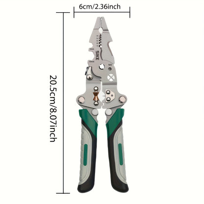 Collapsible Multi-Function Electrician's Industrial Grade Wire Stripper, Durable High Carbon Steel Precision Tool for Cutting, Crimping, and Stripping - Suitable for All Electrical Work