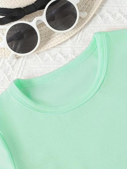 Girls Funny Kitty Print Short Sleeve T-shirt Summer Clothes Gift