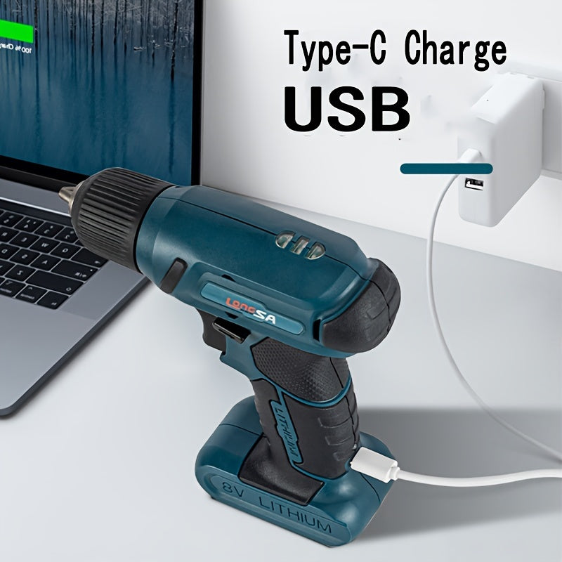 1set Of Accessories 8V Lithium Drill Mini Electric Drill Cordless Drill USB Charging Screwdriver Screwdriver Lithium Electric Drill LED Lighting Electric Drill Electric Tools For DIY Projects DIY Drill