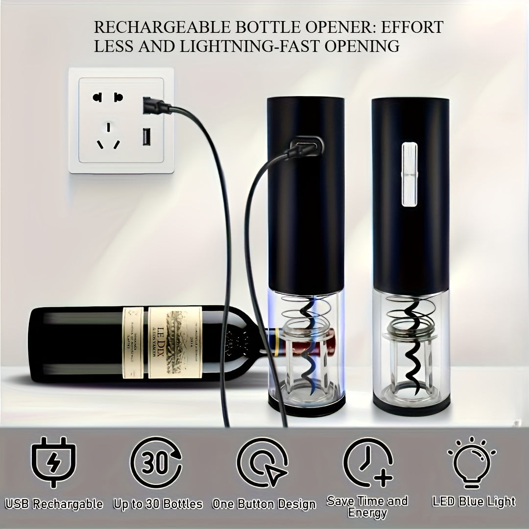 USB Rechargeable Wine Bottle Opener Set | Fully Automatic Spiral Corkscrew + Foil Cutter + Vacuum Stopper + Pourer | Quick Cork Removal Without Jamming | Recommended for Home Parties | Compatible with Wine/Champagne/Soda | Ki
