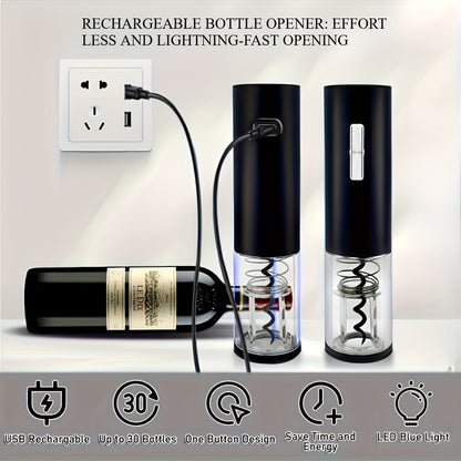 USB Rechargeable Wine Bottle Opener Set | Fully Automatic Spiral Corkscrew + Foil Cutter + Vacuum Stopper + Pourer | Quick Cork Removal Without Jamming | Recommended for Home Parties | Compatible with Wine/Champagne/Soda | Ki