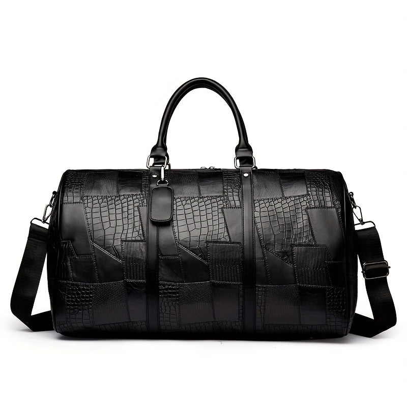 Men's Large Capacity Business Travel Duffle Bag - Durable with Crocodile-Textured Design, Multiple Compartments & Top Handles for Work Trips, Weekend Getaways