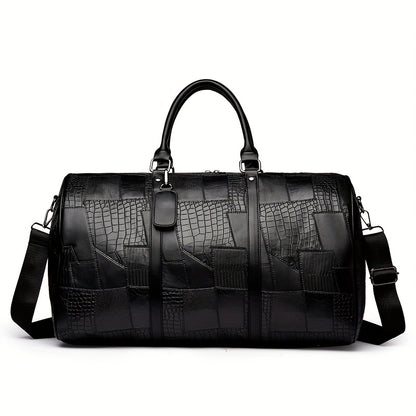Men's Large Capacity Business Travel Duffle Bag - Durable with Crocodile-Textured Design, Multiple Compartments & Top Handles for Work Trips, Weekend Getaways