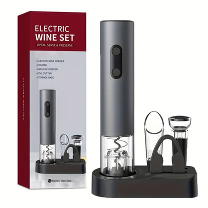 Electric Wine Opener - Single or 5-piece set with vacuum sealer and pourer, automatic brush bar tool kit for home, party, gifts.