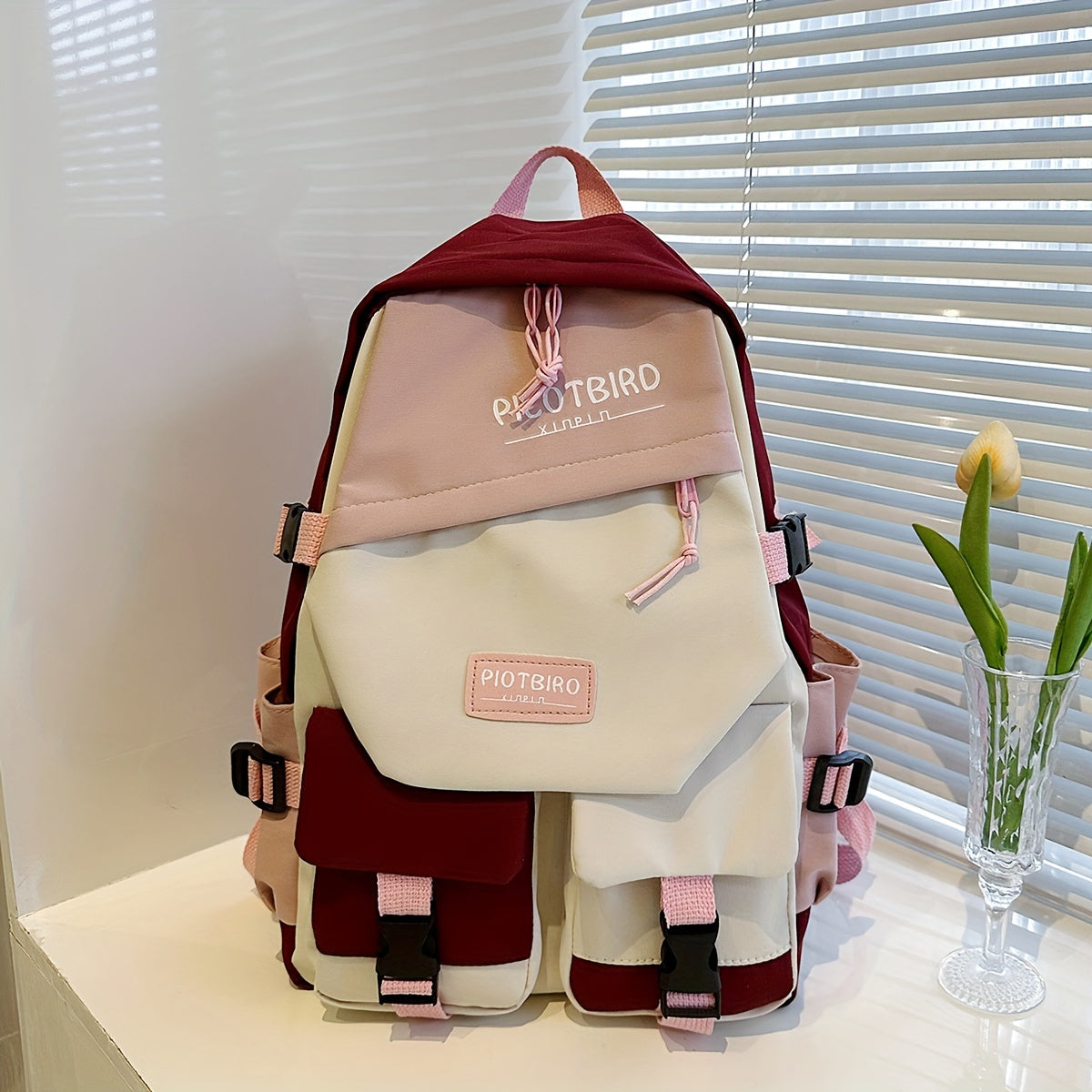 Aesthetic Color Contrast Travel Backpack, Large Capacity Flap Schoolbag, Japanese Preppy Style Bookbag For Students Back To School