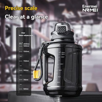 NRMEI 64oz Water Bottle with Time Marker - BPA-Free Half Gallon Hydration Flask, Large Sports Water Bottle with Straw and Lid, Handle, Suitable for Camping & Gym