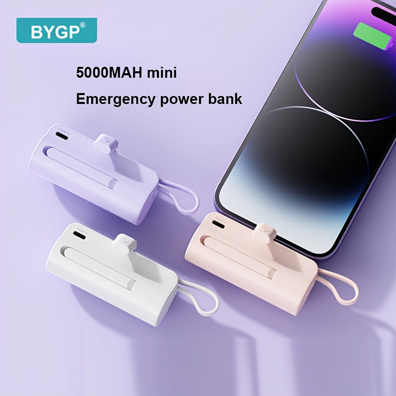 BYGP 5000mAh Mini Portable Charger, USB Type-C, Universal Emergency Power Bank for iPhone 14/13/12 Pro Max, iPad Pro, Samsung Android, Compact Travel Phone Charging Backup Battery Pack, Rechargeable ≤36V