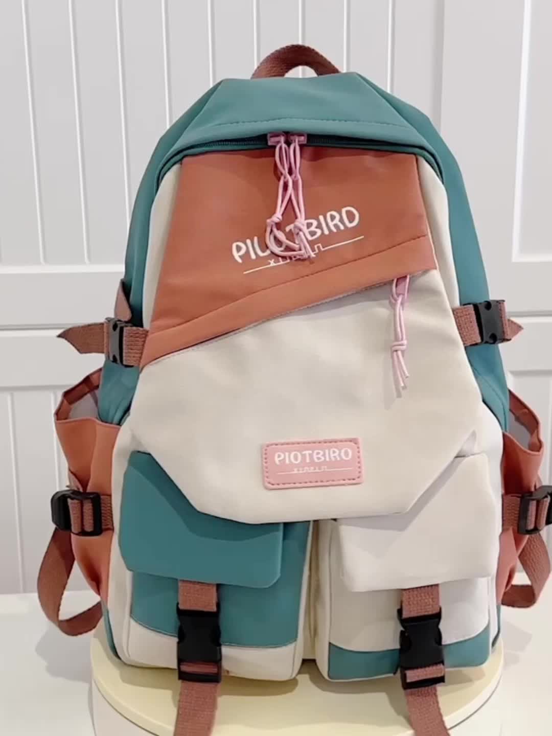 Aesthetic Color Contrast Travel Backpack, Large Capacity Flap Schoolbag, Japanese Preppy Style Bookbag For Students Back To School