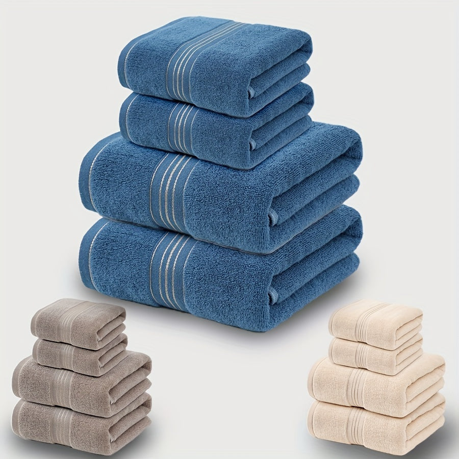 4-Piece Towel Set - Modern Striped Bath and Hand Towels, Super Soft Knit Fabric, Cotton 75% Polyester 25%, Space Theme, 385gsm - Ideal for Bathroom, Spa, Hotel, Outdoor Use