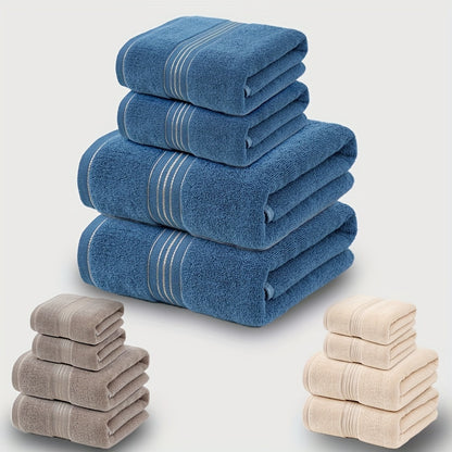 4-Piece Towel Set - Modern Striped Bath and Hand Towels, Super Soft Knit Fabric, Cotton 75% Polyester 25%, Space Theme, 385gsm - Ideal for Bathroom, Spa, Hotel, Outdoor Use