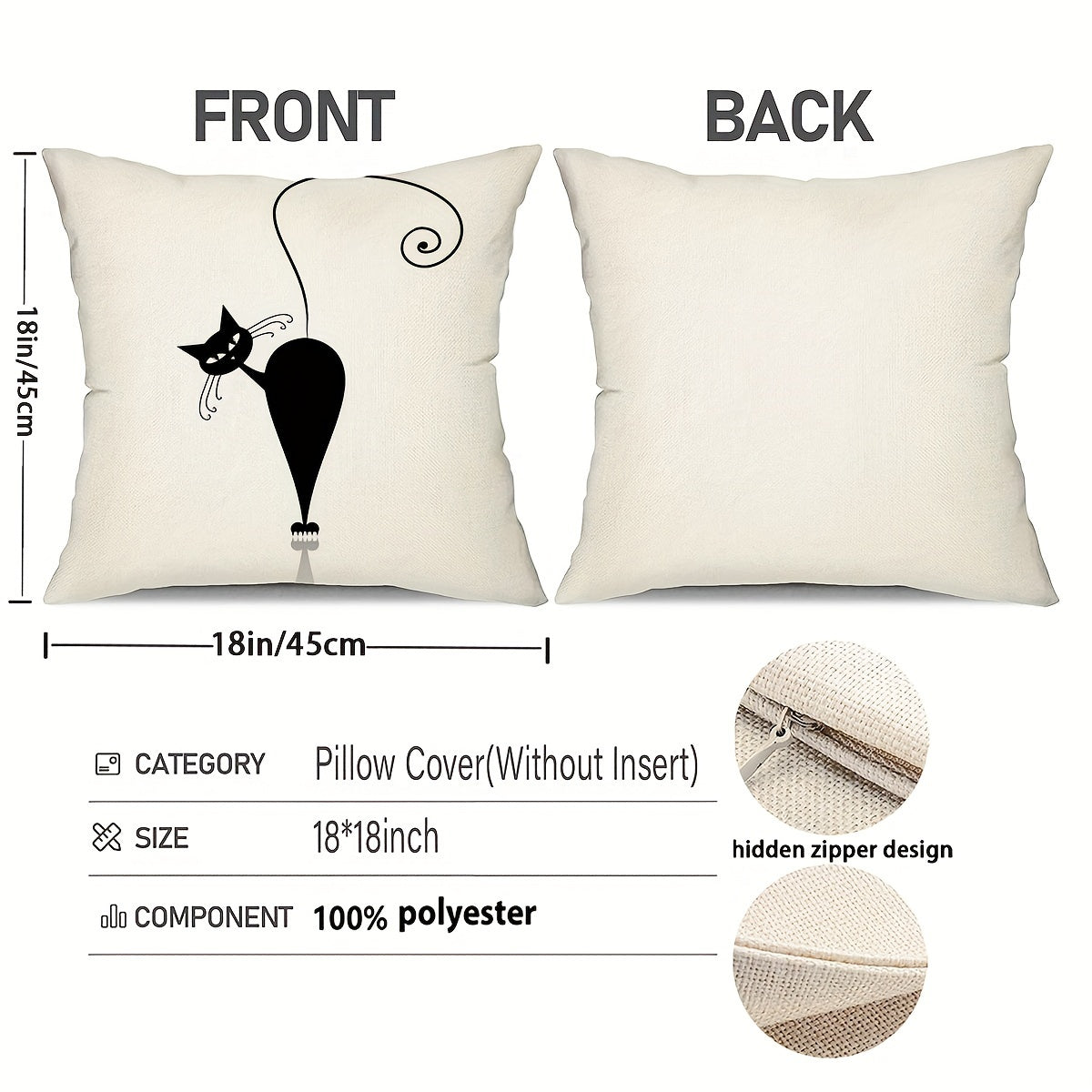 4pcs Playful Black Cat Throw Pillow Covers | Boho Chic Decorative Cushion Covers, 44.96x44.96 cm, Polyester with Zip Closure | Ideal for Sofa, Bedroom, Office & Farmhouse | Hand Washable, Paisley Pattern, Decorative Pillows