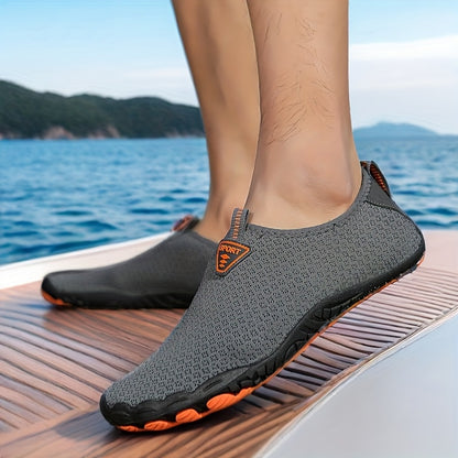 Quick-Dry Five-Toe Water Shoes for Men - Breathable, Non-Slip, Lightweight, Mesh Upper, Rubber Sole - Ideal for Beach, Swim, Hiking & Outdoor Adventures - Black & Orange Design