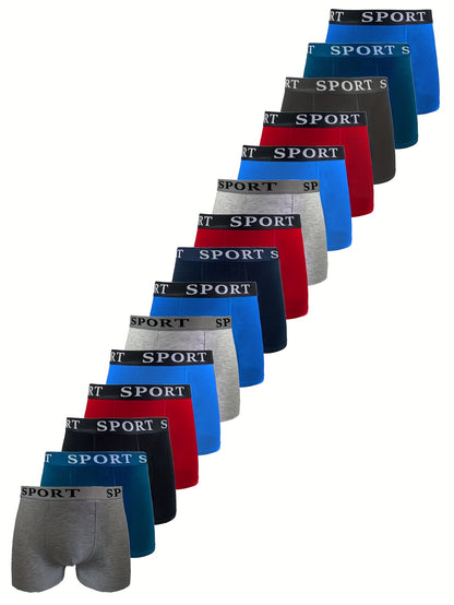 12pcs Men's Cotton Solid Color Underwear Boxers, Casual Boxer Briefs Shorts, Breathable Comfy Stretchy Underwear Boxer Briefs