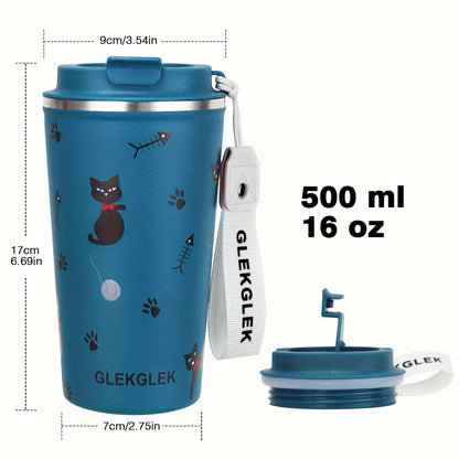 Glekglek 510ml Insulated Travel Mug with Paw Print &amp; Heart Design - Double Wall, Dent Prevention, Dishwasher Safe, Portable Coffee Mug for Valentine's Day, Thanksgiving, Christmas, Father's Day, Teacher's Day, Festive Drinks